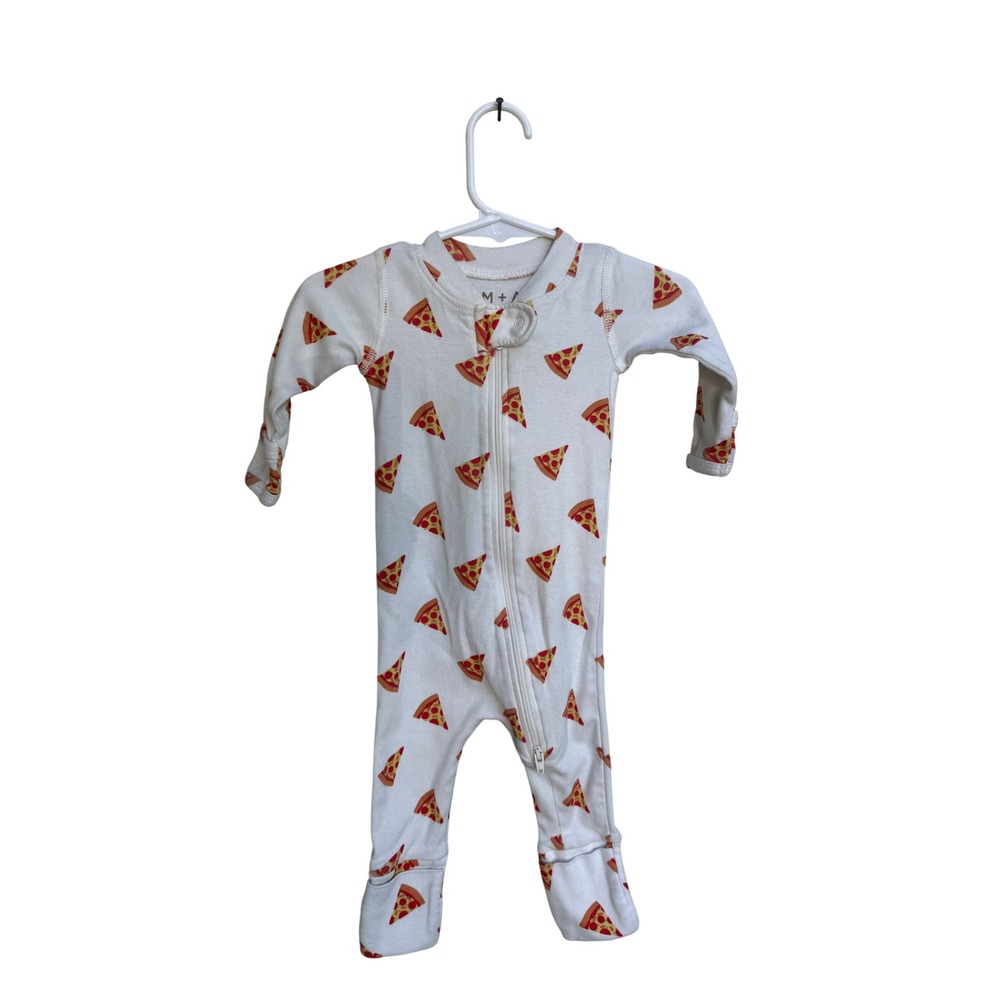 Monica + Andy Pizza Print Footed Zip Pajama Sleeper White Size 0-3 Months Unisex
